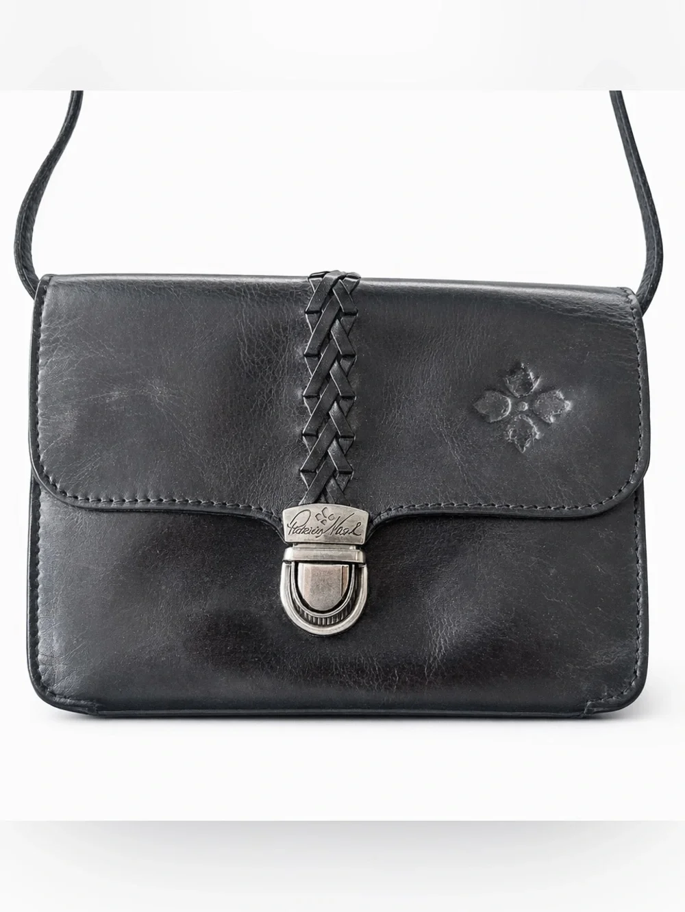 Patricia Nash Black Braided Strap Leather Crossbody Wallet